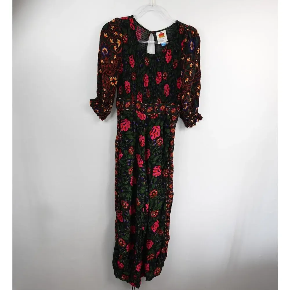 Farm Rio for Anthropologie Printed Smocked Jumpsuit Size Medium broken zipper - Picture 2 of 12